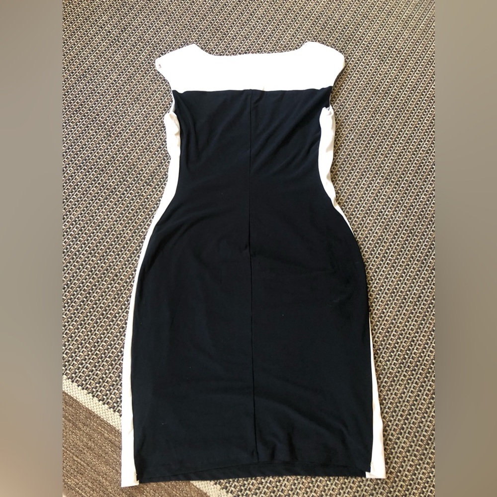 🖤CHAPS Sleeveless Colorblock Black & Off White Ruched Sheath Career Dress - Picture 14 of 14